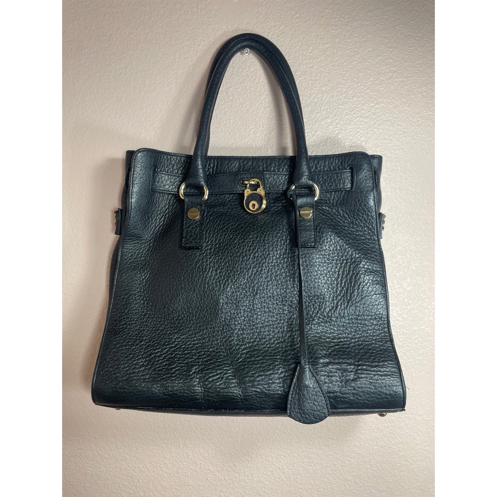 My Choice Black Pebbled Leather Tote Bag Made‎ in Italy Gold Hardware Handbag
